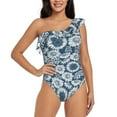 thumbnail image 1 of Sikiie Sunflowers Print Women One Piece Swimsuits Tummy Control One Shoulder Bathing Suits Ruffle Swimwear, From S to XXL-Medium, 1 of 6