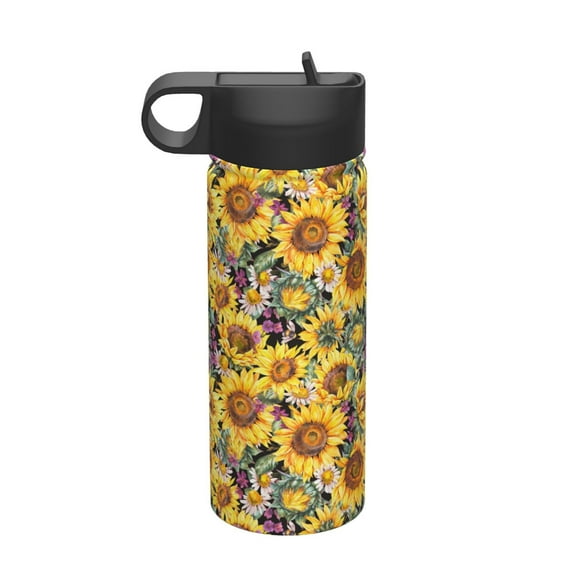 Sikiie Sunflowers Vintage Print 18OZ Insulated Straw Cup, Portable Leak-proof Sports Water Bottle, Stainless Steel Water Cup Suitable for Home and Outdoor