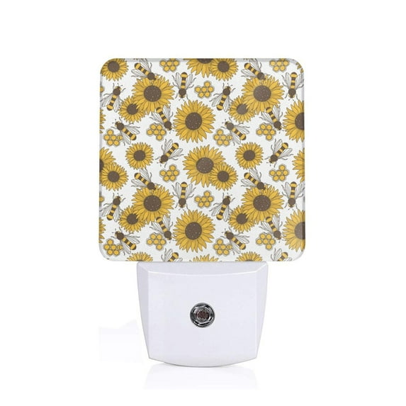 Sikiie Sunflowers and Bees Led Night Light, Warm White,Cool White Lights for Bathroom,Hallway,Bedroom, Kids Room-EU