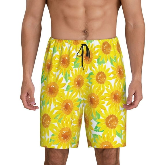 Sikiie Sunflowers2 Mens Pajama Shorts, Lightweight Lounge Pant with Pockets Soft Sleep Pj Shorts for MenLarge