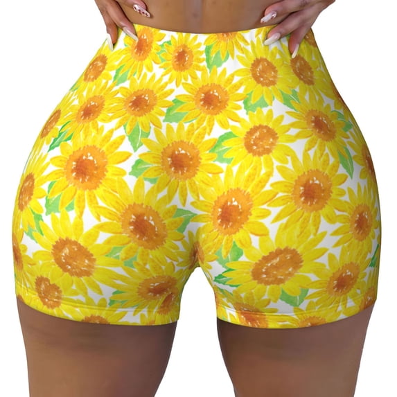 Sikiie Sunflowers2 Print Workout Shorts Women Scrunch Butt Gym Shorts Seamless High Waist Tummy Control Yoga Biker Athletic Shorts