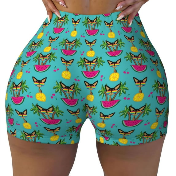 Sikiie Sunmmer Cat Print Workout Shorts Women Scrunch Butt Gym Shorts Seamless High Waist Tummy Control Yoga Biker Athletic Shorts