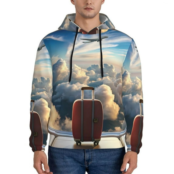 Sikiie Sunset Airplane Travel View Men's Hoodie, Essentials Hoodie, Sweatshirt, Pullover Hooded Sweatshirt for Men-Small
