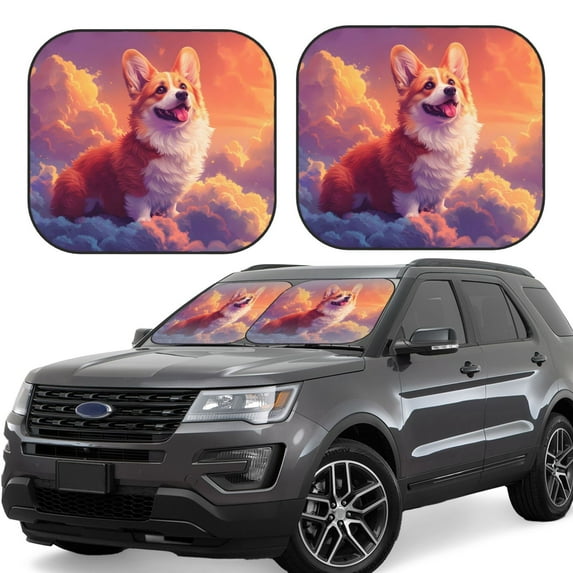Sikiie Sunset Cloud Corgi Print Foldable Car Windshield Sun Visor, Car Window Sunshade Suitable for Sedan, SUV and Truck Car Accessories-Medium
