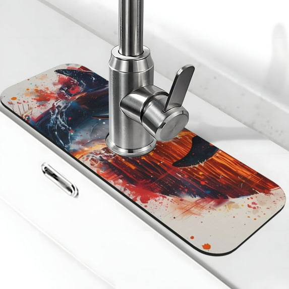 Sikiie Sunset Ocean Watercolor Dolphin Splash Guard for Sink Faucet-1 PC Super Absorbent Fast Drying Mat Sink Gadgets-Splash Guard for Kitchen, Sink Mat