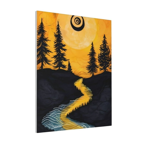Sikiie Sunset River Pine Trees Print Canvas Decorative Hanging Painting, Anti-shrinkage Hanging Frame, Suitable for Home, Office Wall Decorations