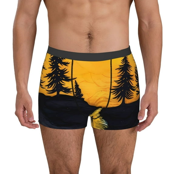 Sikiie Sunset River Pine Trees Print Men's Boxer Briefs, Elastic Waistband Boxer Briefs Leggings-XX-Large
