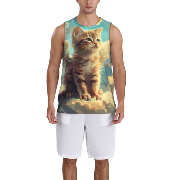 Sikiie Sunshine Cloud Cute Cat Basketball Jersey Reversible Men's Mesh Athletic Sports Shirts Training Practice S-4XLX-Large