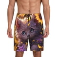 thumbnail image 1 of Sikiie Sunshine Cute Cat Sunflower Mens Pajama Shorts, Lightweight Lounge Pant with Pockets Soft Sleep Pj Shorts for MenLarge, 1 of 6