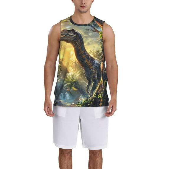 Sikiie Sunshine Jungle Dinosaur Basketball Jersey Reversible Men's Mesh Athletic Sports Shirts Training Practice S-4XL3X-Large