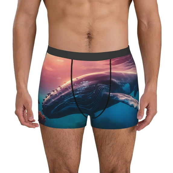 Sikiie Sunshine Ocean Whale Print Men's Boxer Briefs, Elastic Waistband Boxer Briefs Leggings-X-Large