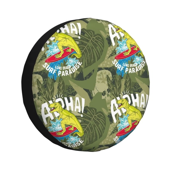 Sikiie Surfing Dinosaur PVC Leather Spare Tire Wheel Cover Spare Tire Cover, for Car Truck SUV Camper Trailer Universal Fit(14-17in)-16 inch