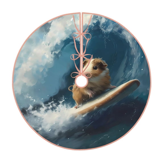 Sikiie Surfing Guinea Pig Nativity Christmas Tree Skirt, Jesus Christian Winter Holiday Tree Mat Decoration(30-48IN)36"