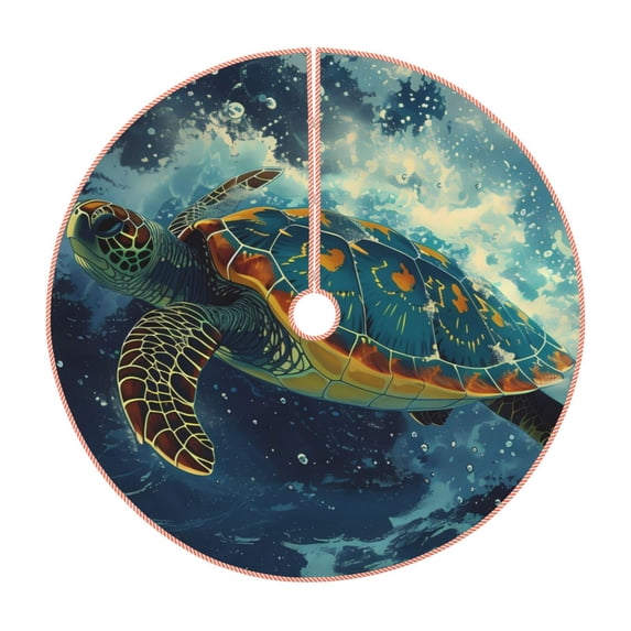 Sikiie Surfing Turtle Nativity Christmas Tree Skirt, Jesus Christian Winter Holiday Tree Mat Decoration(30-48IN)48"