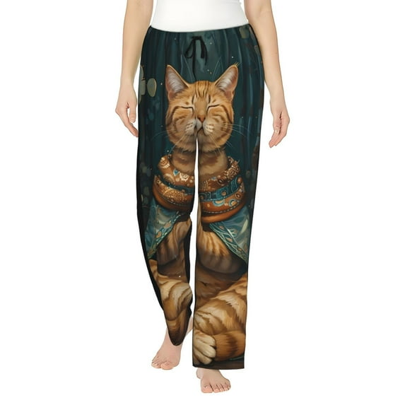 Sikiie Surreal Meditating Cat Women’s Ultra-Soft Comfy Lounge Pants Sleepwear Comfy Lounge Pants Drawstring Sleep Bottoms with PocketsMedium