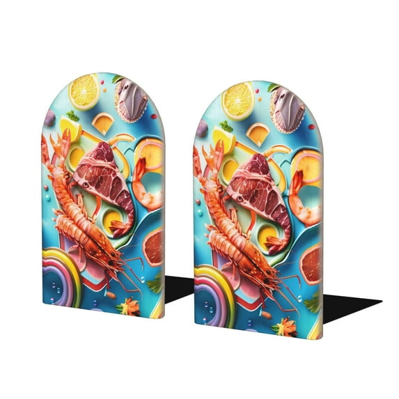 Sikiie Surreal Seafood Extravaganza Bookends 1 Pair, Wood Bookends for Shelves, Book Ends for Shelves, Book Shelf Holder for Home Office