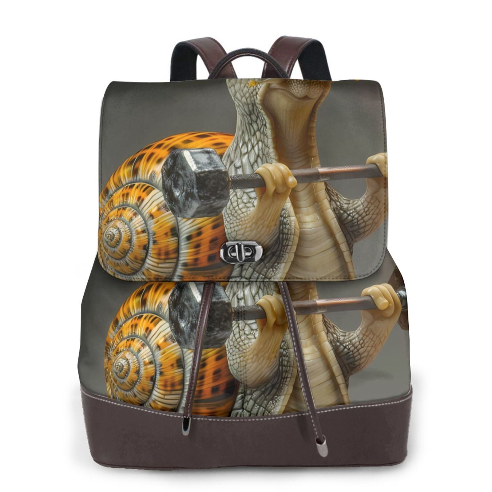 Sikiie Surreal Weightlifting Snail Women Genuine Leather Backpack ...