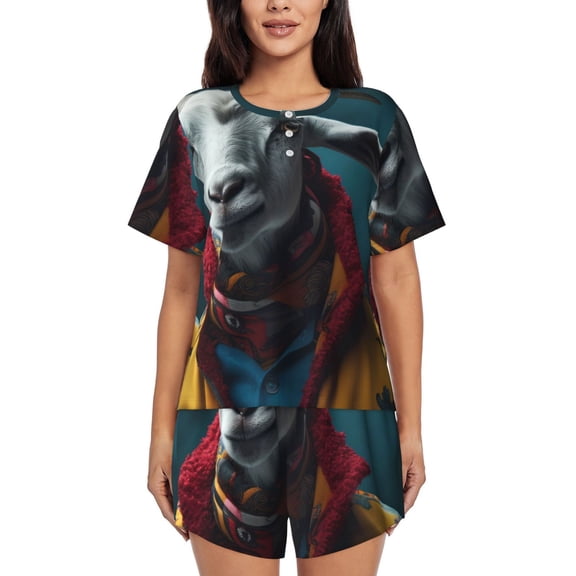 Sikiie Surrealist Goat Womens Pajama Sets Short Sleeve Top With Pants Sleepwear 2 Piece Lounge Set