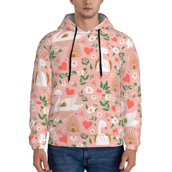 Sikiie Swan And Flowers3 Men's Hoodie, Essentials Hoodie, Sweatshirt, Pullover Hooded Sweatshirt for Men-4X-Large