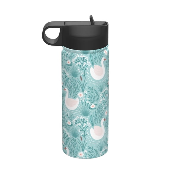 Sikiie Swan And Flowers4 Print 18OZ Insulated Straw Cup, Portable Leak-proof Sports Water Bottle, Stainless Steel Water Cup Suitable for Home and Outdoor