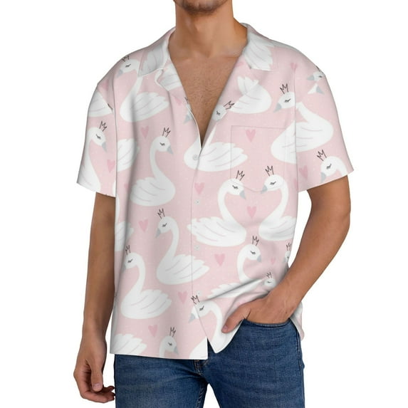 Sikiie Swan1 Men's Wrinkle Free Untucked Cuban Shirt Business Casual Button Down Shirts Short Sleeve Shirt4X-Large