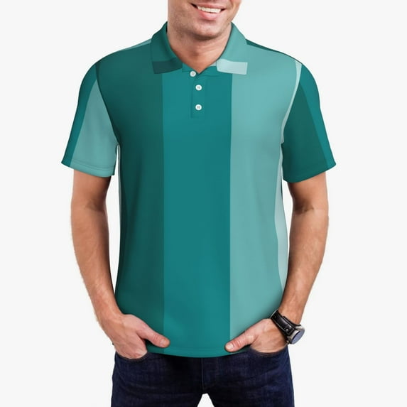 Sikiie Teal Color Print Men's Short-sleeved POLO Shirts, Button-down Shirts and T-shirts are Suitable for Vacation, Leisure and Business-XX-Large
