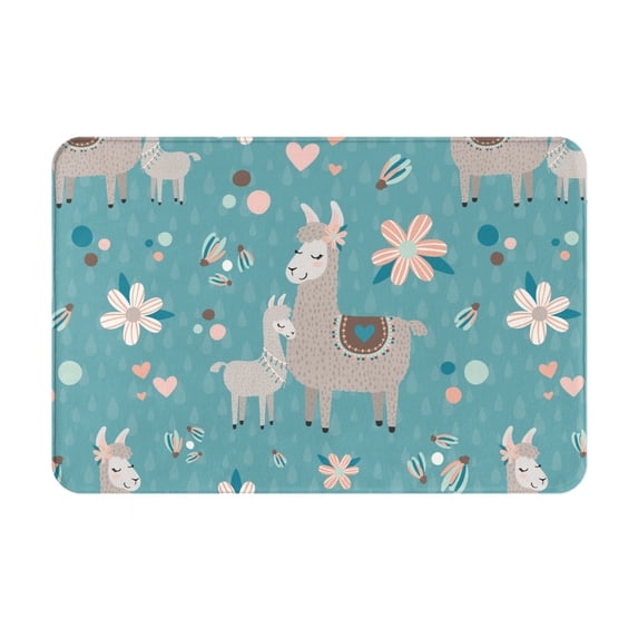 Sikiie Teal Mama Llama Print Flannel Anti-slip Floor Mat 16x24in, Thickened Dustproof Entrance Door Mat Floor Mat for Kitchen, Bathroom, Laundry Room