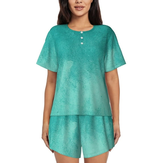 Sikiie Teal Turquoise1 Womens Pajama Sets Short Sleeve Top With Pants Sleepwear 2 Piece Lounge Set-XX-Large