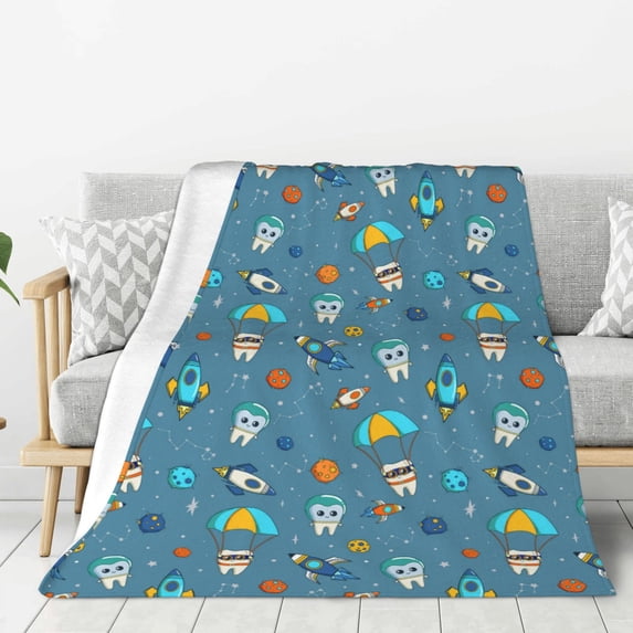 Sikiie Teeth Cosmonaut Cozy Flannel Fleece Throw Blanket: Lightweight & Thick for All Seasons - Perfect for Women, Men, & Kids"50"x40"