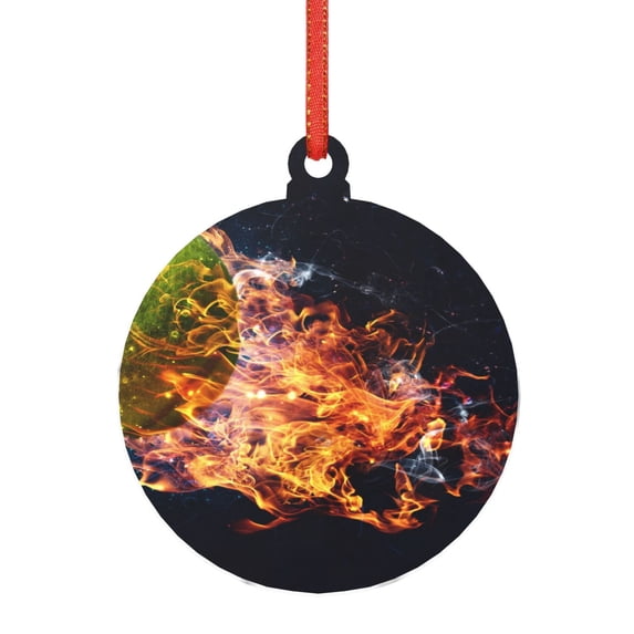 Sikiie Tennis Ball In Fire1 Acrylic Christmas Ornament Pendant Christmas Ornaments Hanging Ornament for Christmas Winter New Year Party -Round Shape