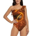 thumbnail image 1 of Sikiie Tennis Racket In Fire Print Women One Piece Swimsuits Tummy Control One Shoulder Bathing Suits Ruffle Swimwear, From S to XXL-Large, 1 of 6