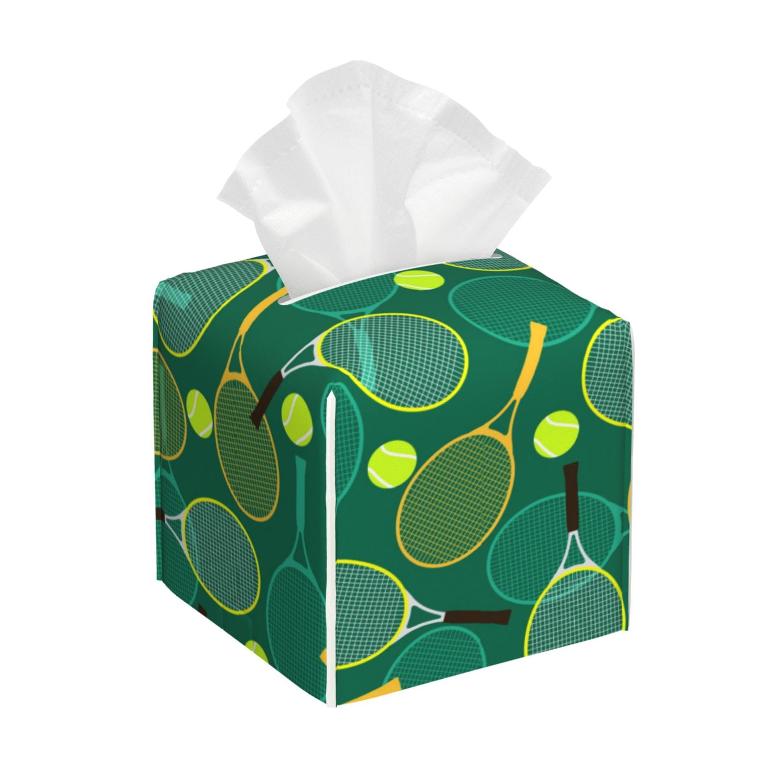 Sikiie Tennis Rackets and Balls Leather Tissue Box Cover Square, tissue ...