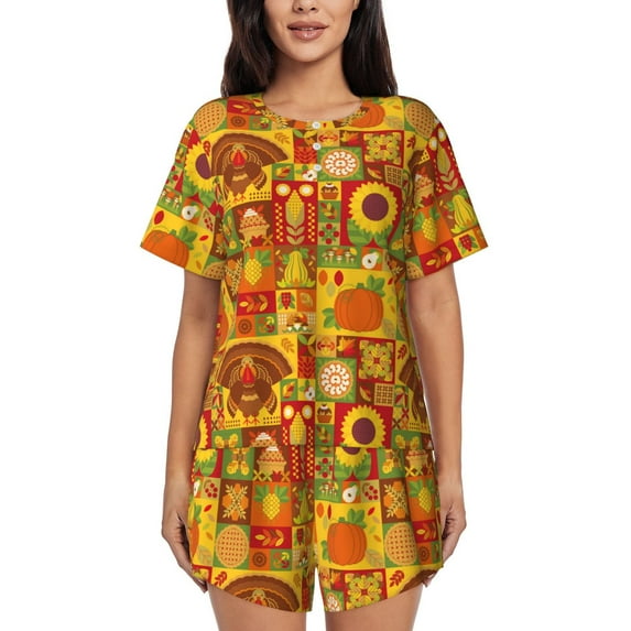 Sikiie Thanksgiving Day Womens Pajama Sets Short Sleeve Top With Pants Sleepwear 2 Piece Lounge Set-X-Large