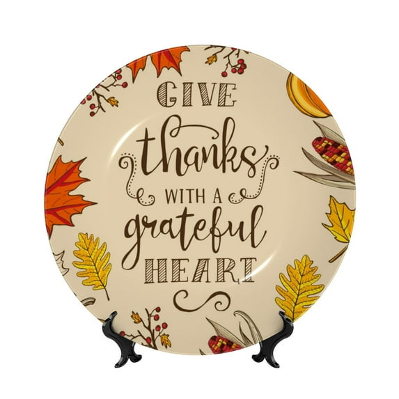 Sikiie Thanksgiving With A Grateful Heart Bone China Decorative Plate Personality Ceramic Dinner Plate Crafts Decorative Ceramic Decorative Plate -6in