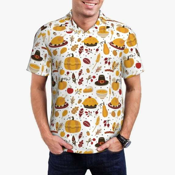 Sikiie Thanksgiving Print Men's Short-sleeved POLO Shirts, Button-down Shirts and T-shirts are Suitable for Vacation, Leisure and Business-X-Large