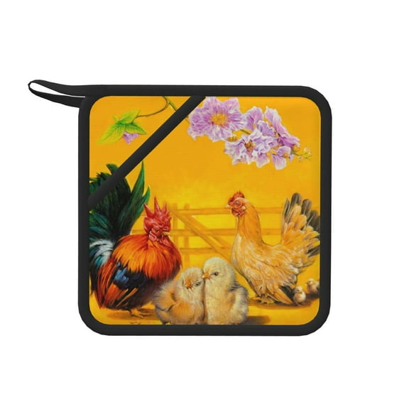 Sikiie The Chicken Family Pot Holders Kitchen Insulation Mats Heat Resistant Pot-Holder Oven Anti-Scald Pads for Cooking Baking, 7.1*7.1inch