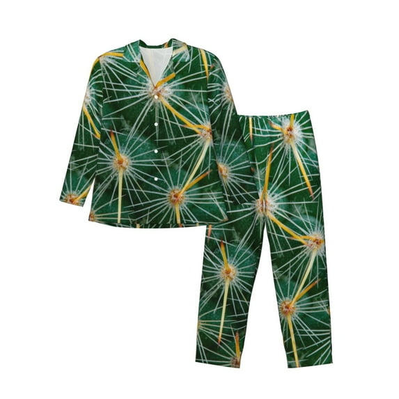 Sikiie Thorns Of Macro Cactus Mens Pajama Set, Soft Warm Long Sleeve Sleepwear, Cozy Button-Down Pjs for Men-XX-Large