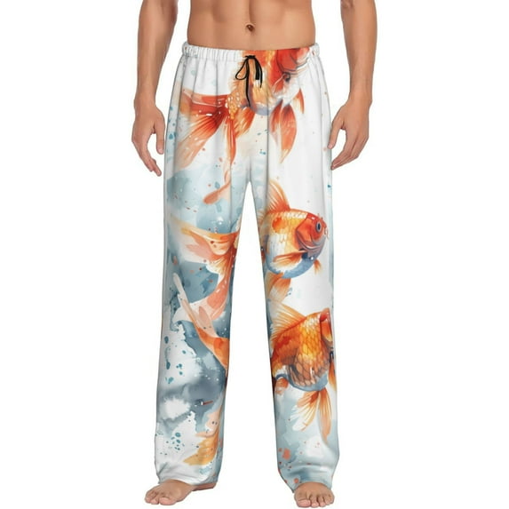 Sikiie Three Goldfish Watercolor Splash Pajama Pants Men, PJ Bottoms, Sleep & Lounge Pants-Large