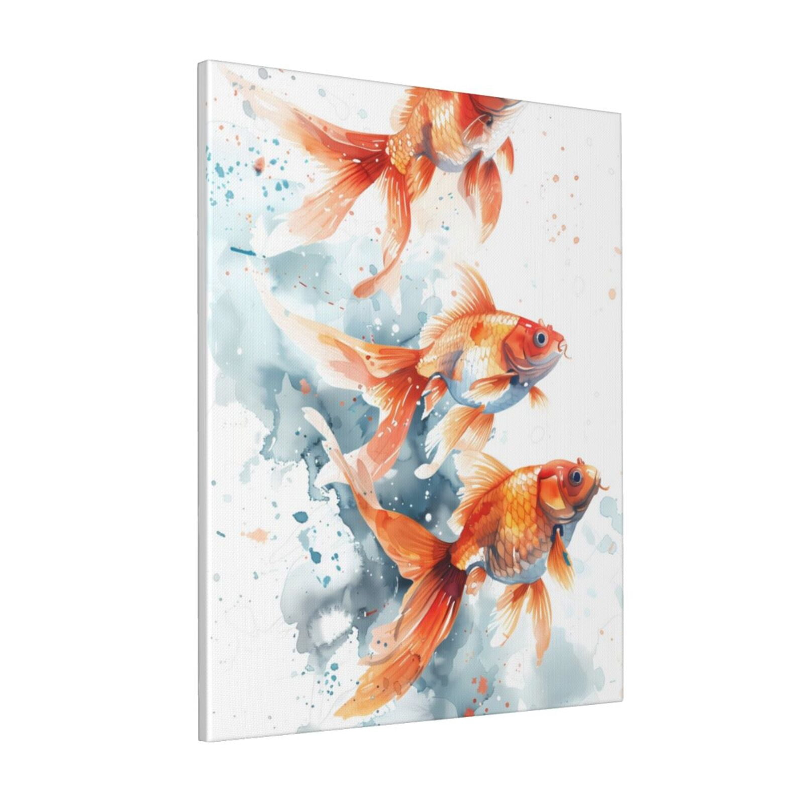Image showcasing Sikiie Three Goldfish Watercolor Splash Print Canvas Decorative Hanging ...