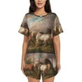 thumbnail image 1 of Sikiie Three Horses Oil Painting Womens Pajama Sets Short Sleeve Top With Pants Sleepwear 2 Piece Lounge Set4X-Large, 1 of 6