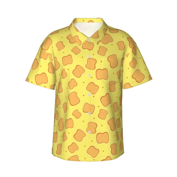 Sikiie Toast Print Men's Hawaiian Shirt, Summer Beach Button Pocket Short Sleeve T-Shirt,Large