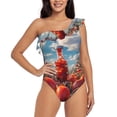 thumbnail image 1 of Sikiie Tomato Field Bottle Print Women One Piece Swimsuits Tummy Control One Shoulder Bathing Suits Ruffle Swimwear, From S to XXL-Large, 1 of 6