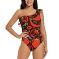 thumbnail image 1 of Sikiie Tomatoes And Chili Print Women One Piece Swimsuits Tummy Control One Shoulder Bathing Suits Ruffle Swimwear, From S to XXL-Large, 1 of 6