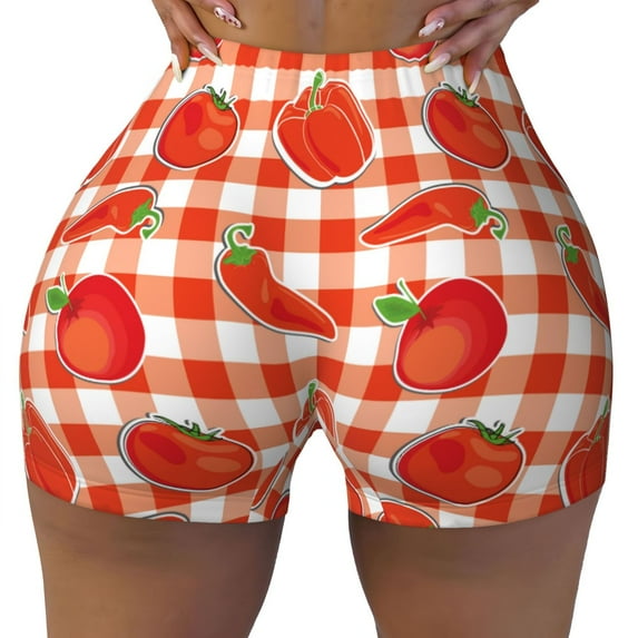 Sikiie Tomatoes And Chili Print Workout Shorts Women Scrunch Butt Gym Shorts Seamless High Waist Tummy Control Yoga Biker Athletic Shorts