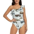thumbnail image 1 of Sikiie Tractor and Dumper Print Women One Piece Swimsuits Tummy Control One Shoulder Bathing Suits Ruffle Swimwear, From S to XXL-X-Large, 1 of 6