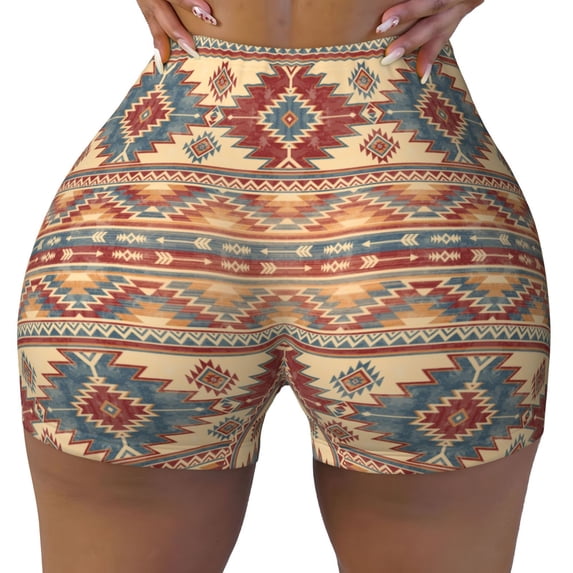 Sikiie Traditional Tribal Aztec Print Workout Shorts Women Scrunch Butt Gym Shorts Seamless High Waist Tummy Control Yoga Biker Athletic Shorts