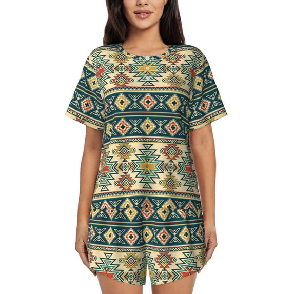 Sikiie Traditional Tribal Aztec1 Womens Pajama Sets Short Sleeve Top With Pants Sleepwear 2 Piece Lounge SetLarge