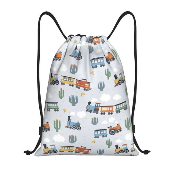 Sikiie Trains And Cactuse Drawstring Backpack Drawstring Bags, Draw String Back Bag for Sports, Gym, Travel, Swimming, Beach-Small