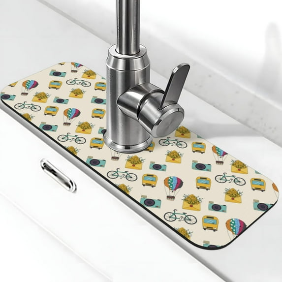 Sikiie Travel Elements Splash Guard for Sink Faucet-1 PC Super Absorbent Fast Drying Mat Sink Gadgets-Splash Guard for Kitchen, Sink Mat