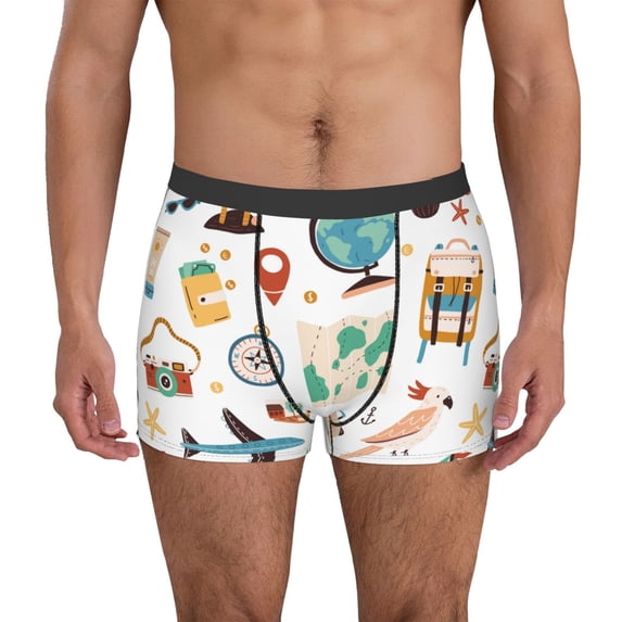Sikiie Travel1 Print Men's Boxer Briefs, Elastic Waistband Boxer Briefs Leggings-X-Large